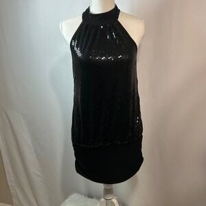 Black Sequin Halter Top Dress MAX&Co Size 12 Sleeveless‎ Party Club